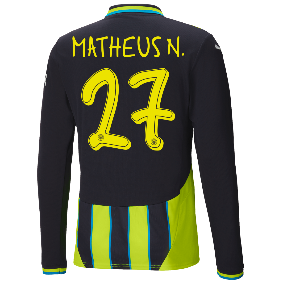 manchester city away jersey newnavy 202425 long sleeve with matheus n. 27 printing | Offizieller Manchester City Store
