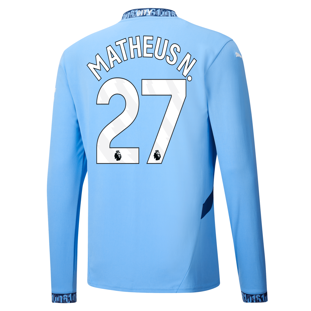 manchester city heimtrikot langarm teamlightblue 202425 mit matheus n. 27 aufdruck | Offizieller Manchester City Store