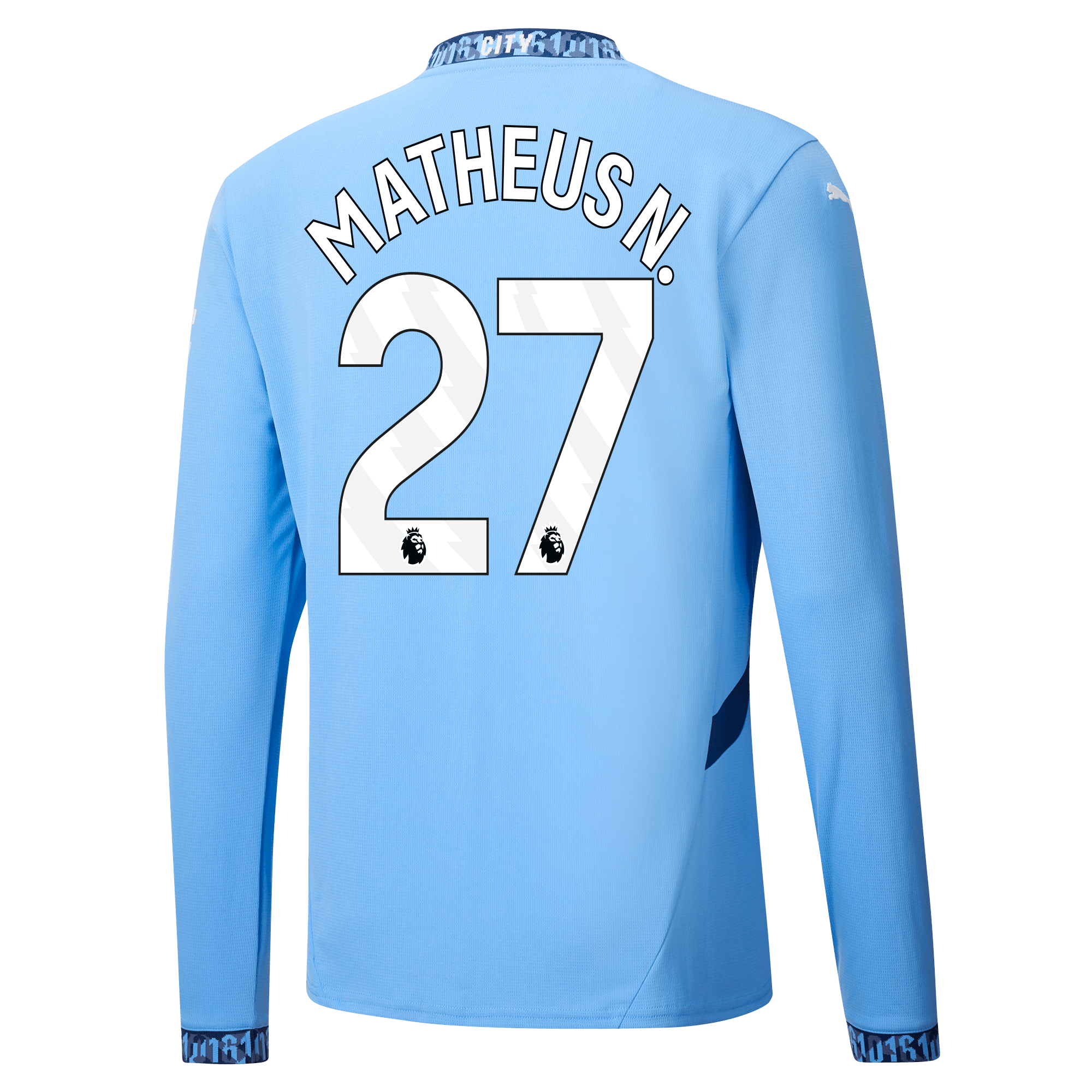 manchester city heimtrikot langarm teamlightblue 202425 mit matheus n. 27 aufdruck | Offizieller Manchester City Store