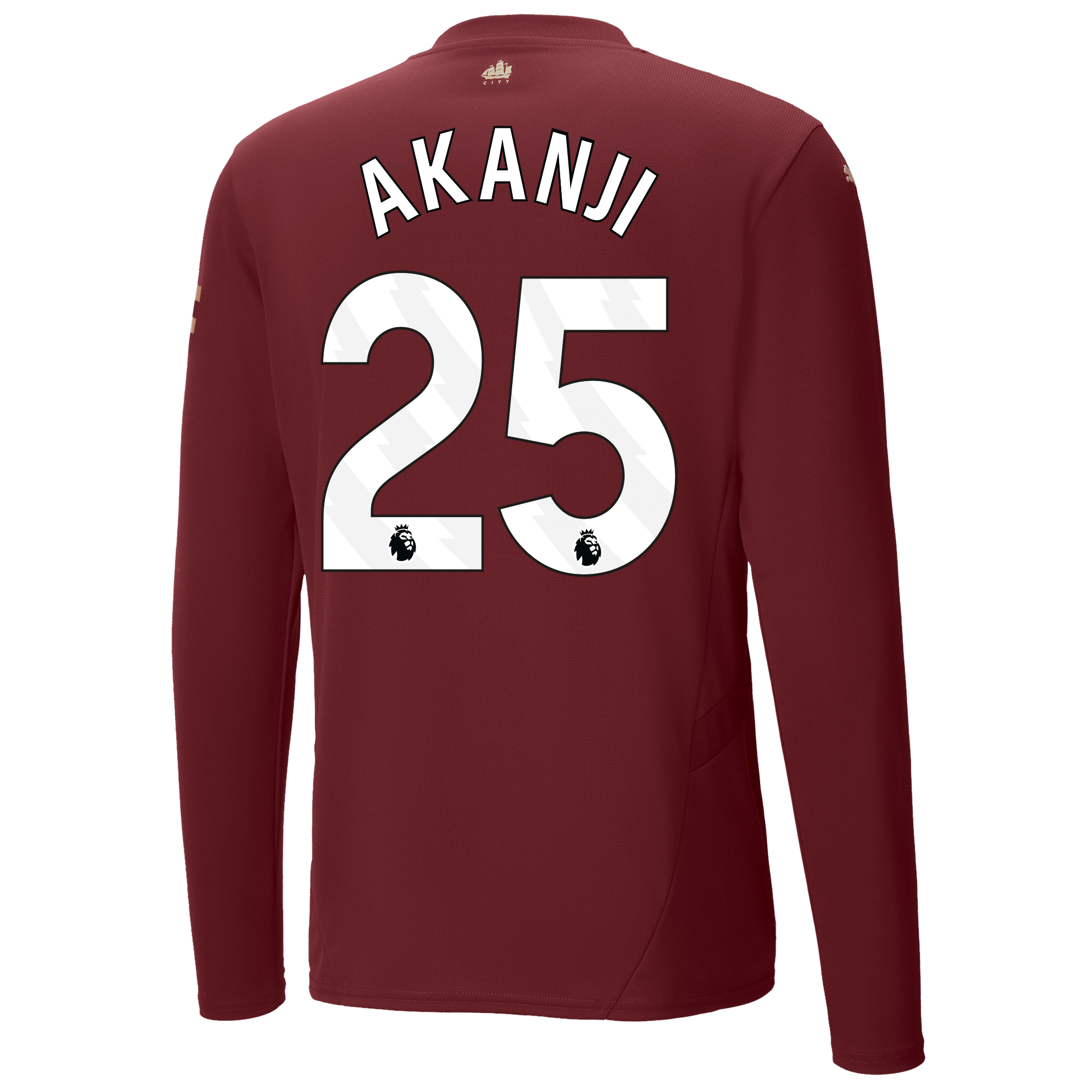 manchester city third jersey burgundy 202425 long sleeve with akanji 25 printing | Offizieller Manchester City Store