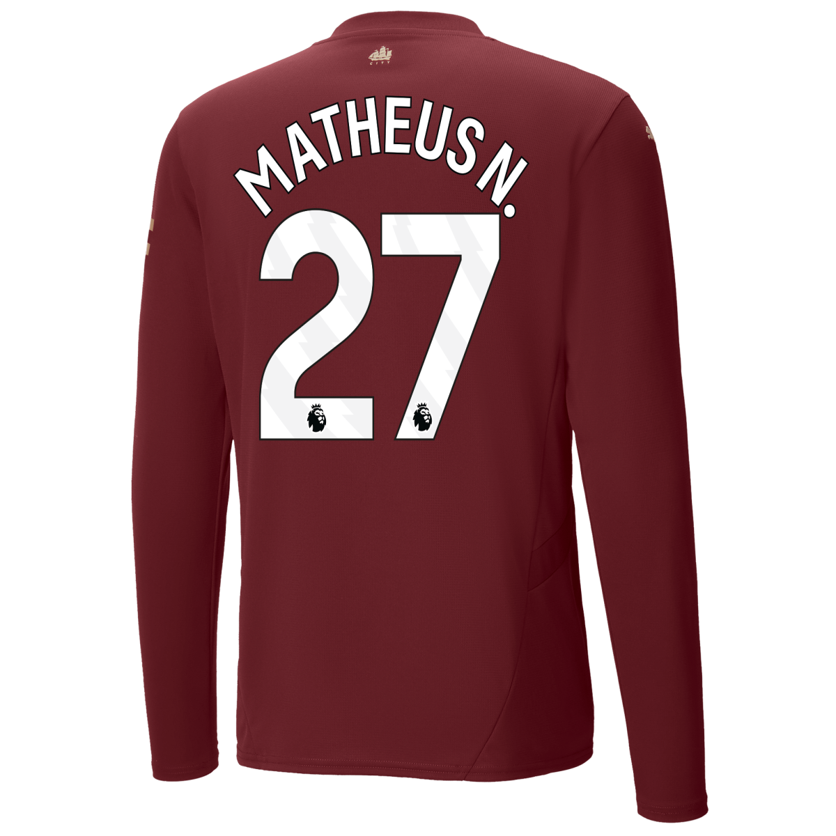 manchester city third jersey burgundy 202425 long sleeve with matheus n. 27 printing | Offizieller Manchester City Store