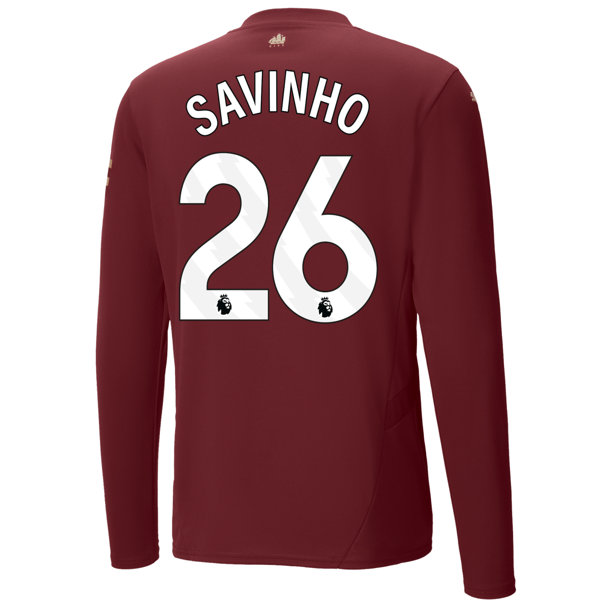 manchester city third jersey burgundy 202425 long sleeve with savinho 26 printing | Offizieller Manchester City Store
