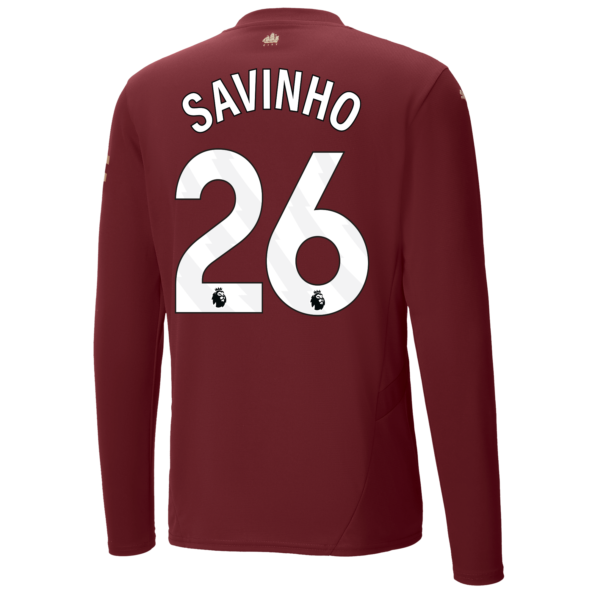 manchester city third jersey burgundy 202425 long sleeve with savinho 26 printing | Offizieller Manchester City Store