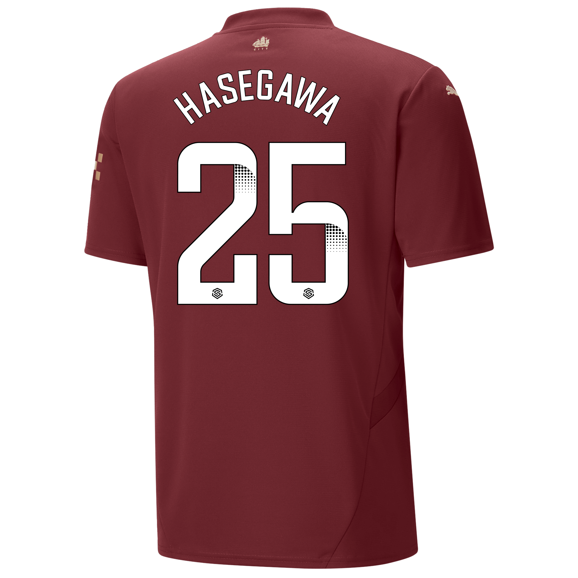 manchester city third jersey burgundy 202425 with hasegawa 25 printing | Offizieller Manchester City Store