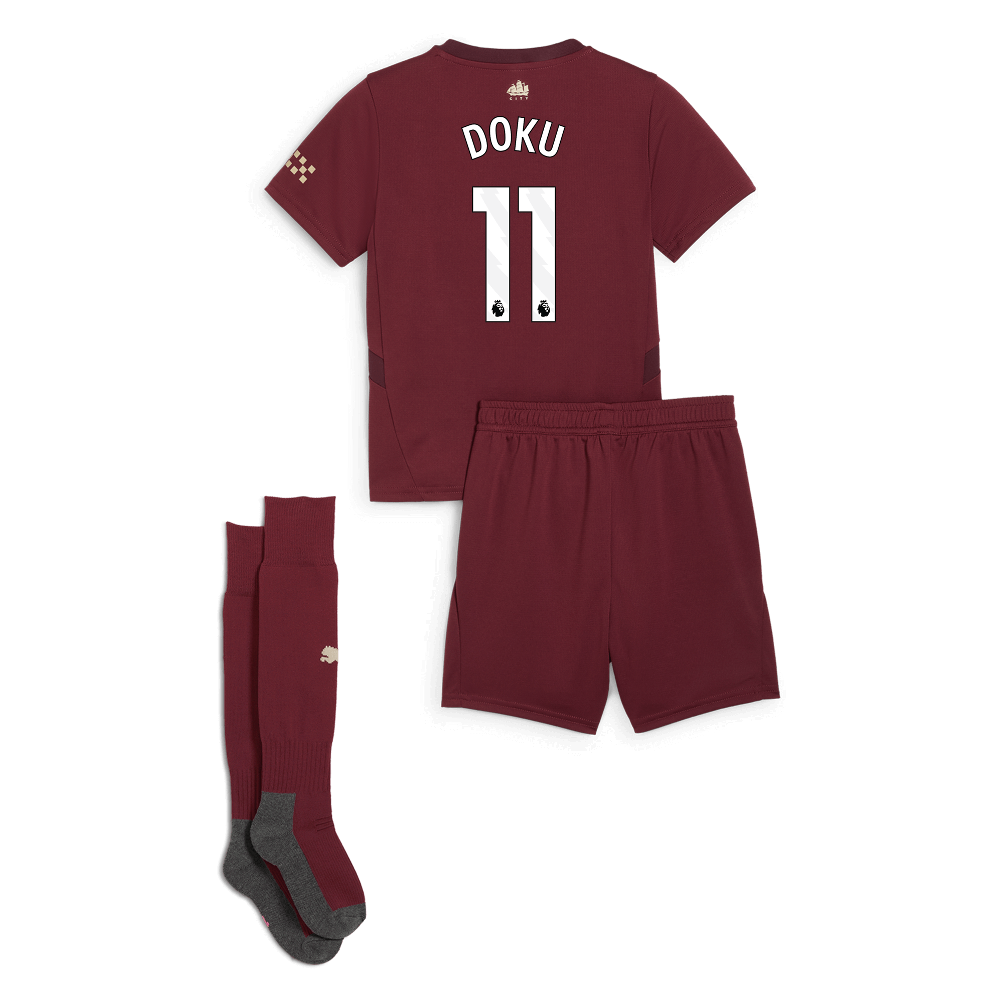 manchester city third mini kit burgundy 202425 with doku 11 printing | Offizieller Manchester City Store