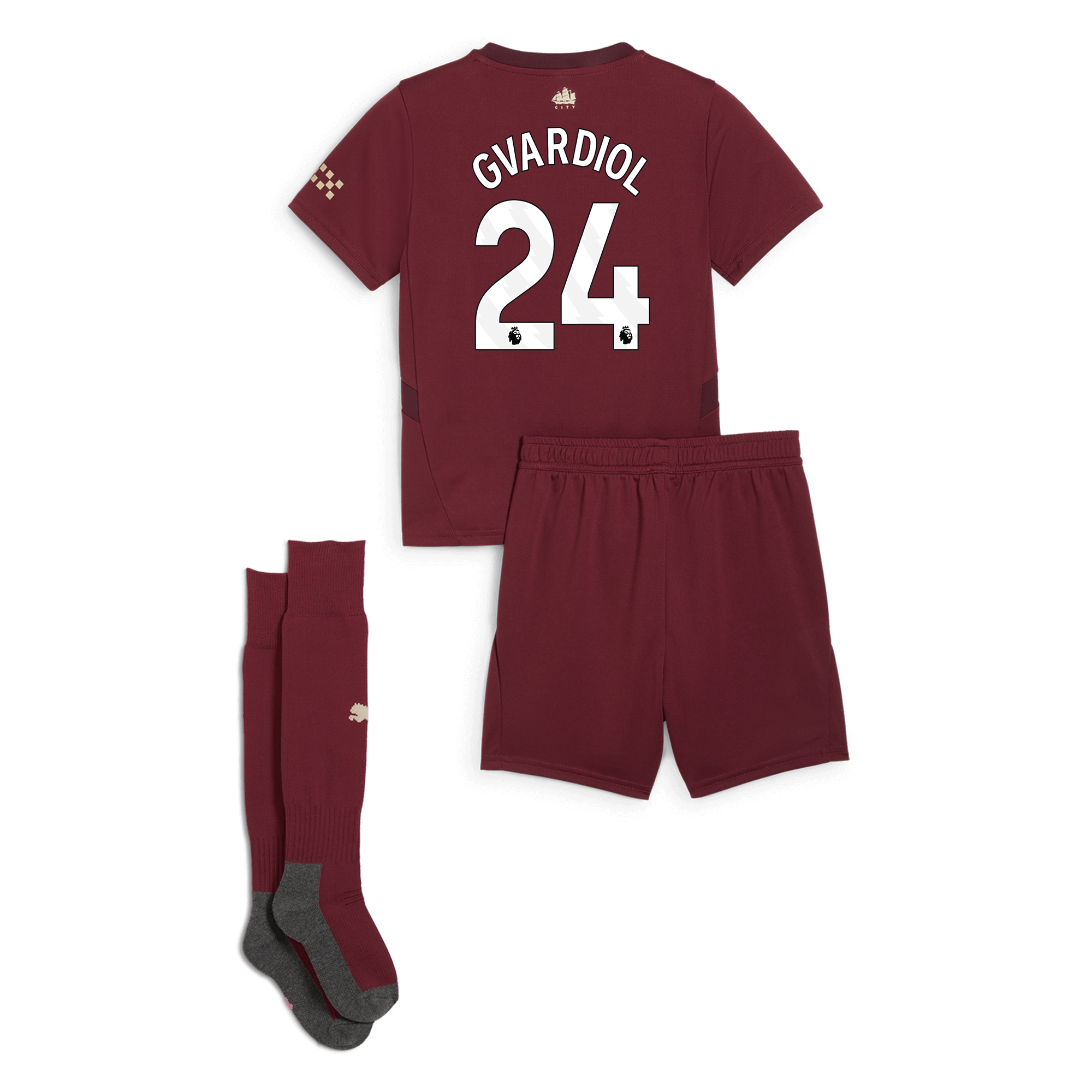 manchester city third mini kit burgundy 202425 with gvardiol 24 printing | Offizieller Manchester City Store