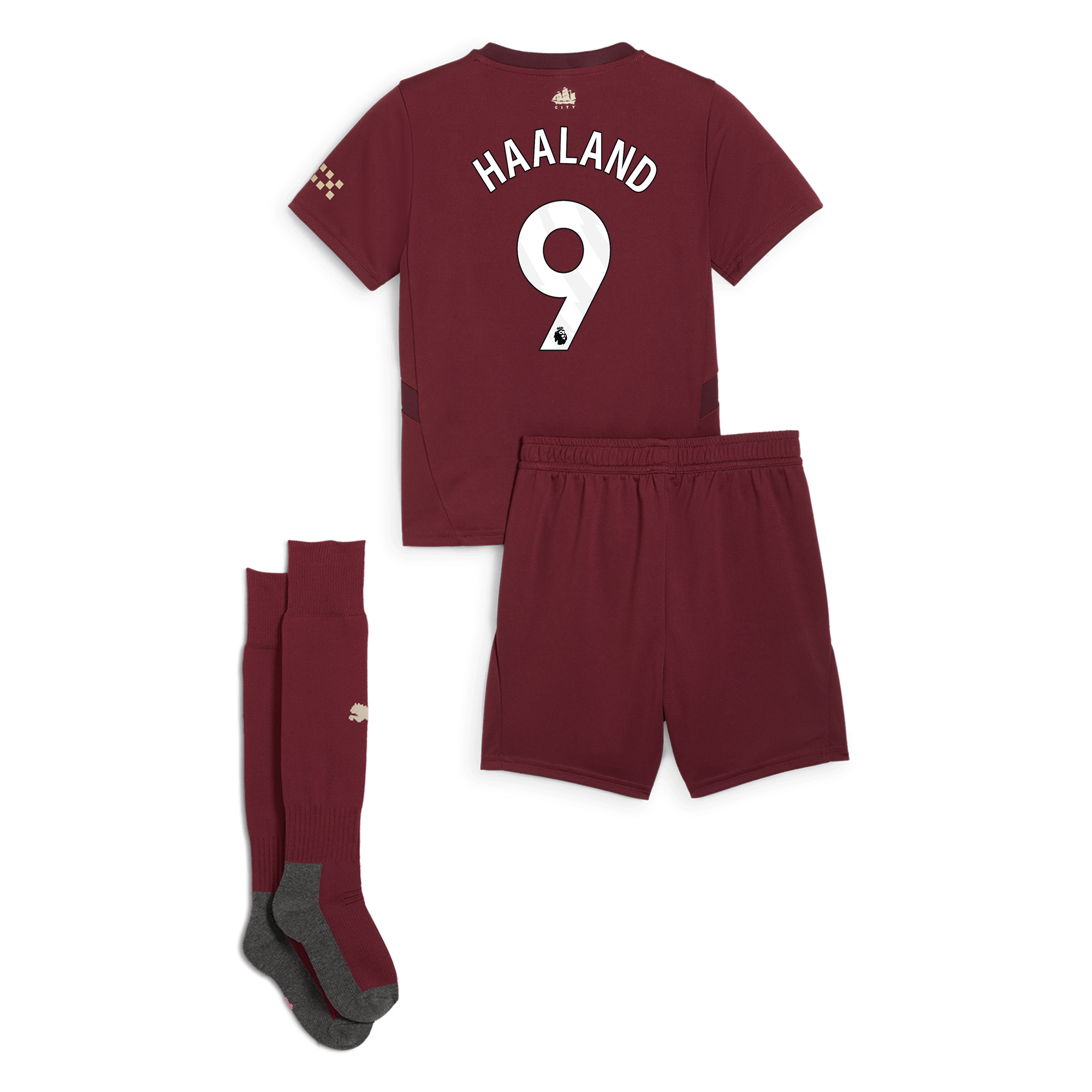 manchester city third mini kit burgundy 202425 with haaland 9 printing | Offizieller Manchester City Store