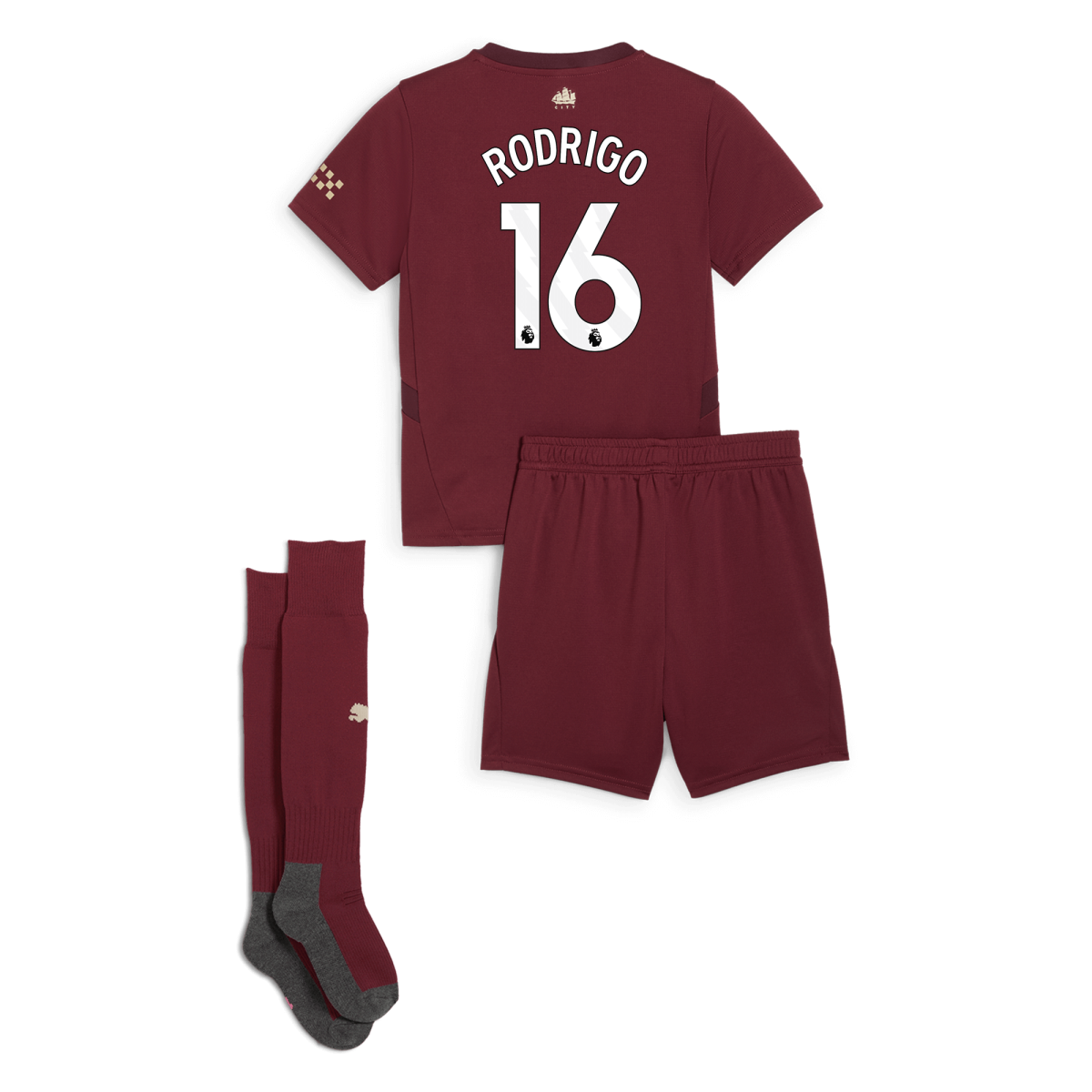 manchester city third mini kit burgundy 202425 with rodrigo 16 printing | Offizieller Manchester City Store