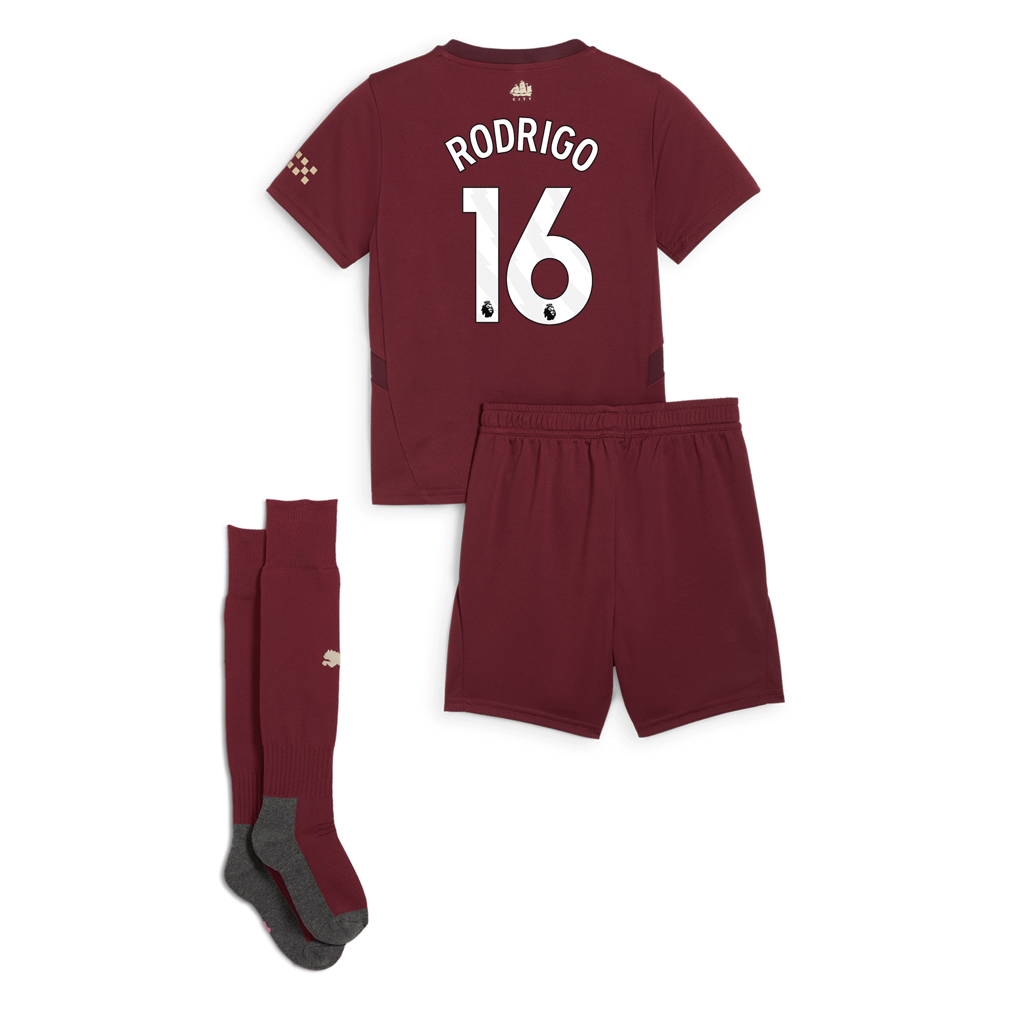 manchester city third mini kit burgundy 202425 with rodrigo 16 printing | Offizieller Manchester City Store