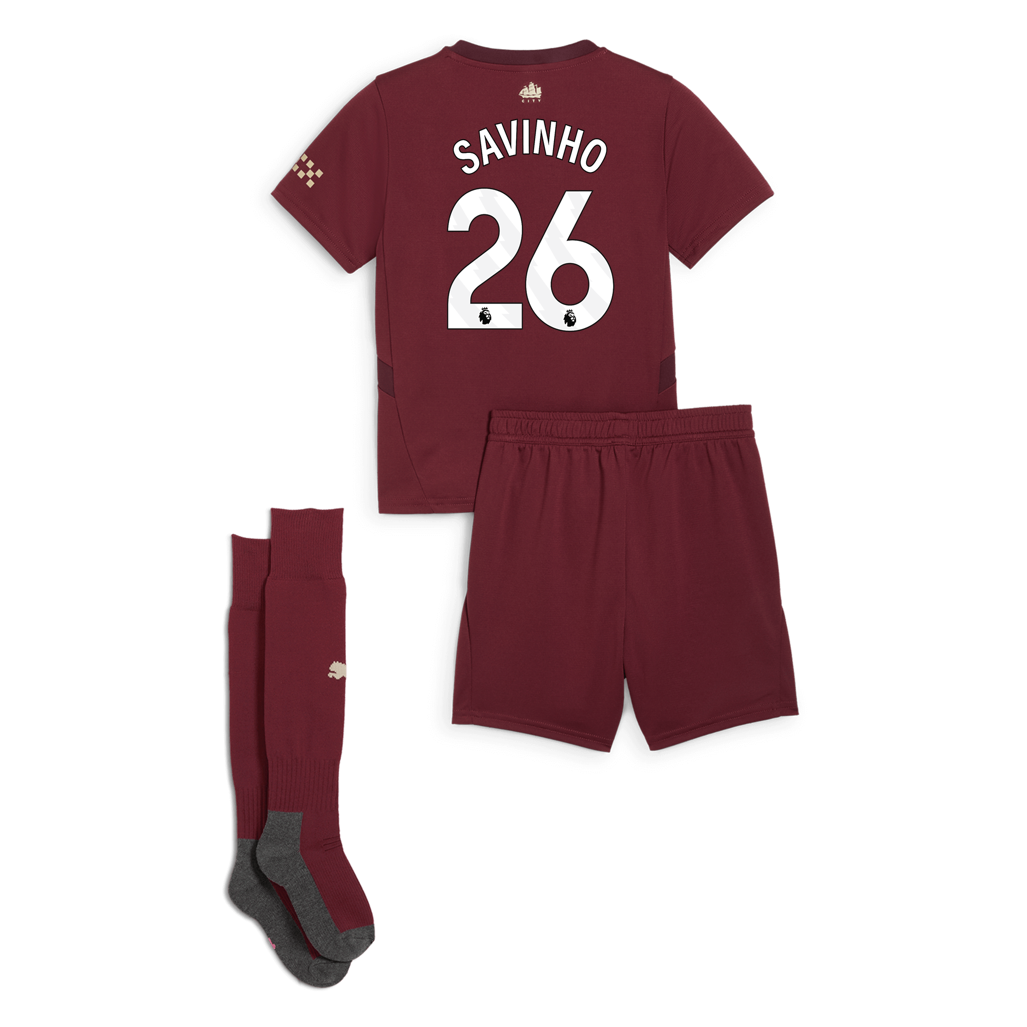 manchester city third mini kit burgundy 202425 with savinho 26 printing | Offizieller Manchester City Store