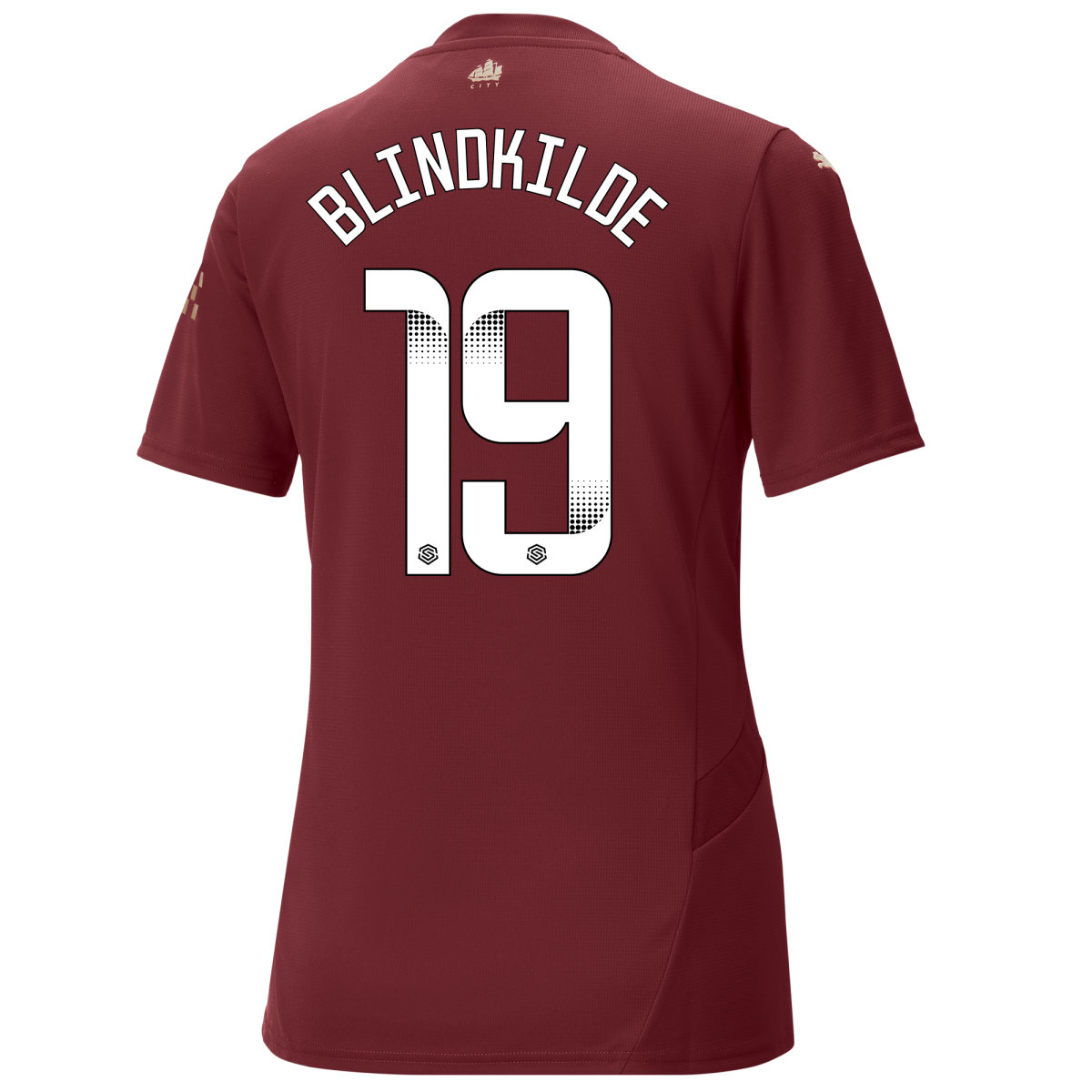 womens manchester city third jersey burgundy 202425 with blindkilde 19 printing | Offizieller Manchester City Store
