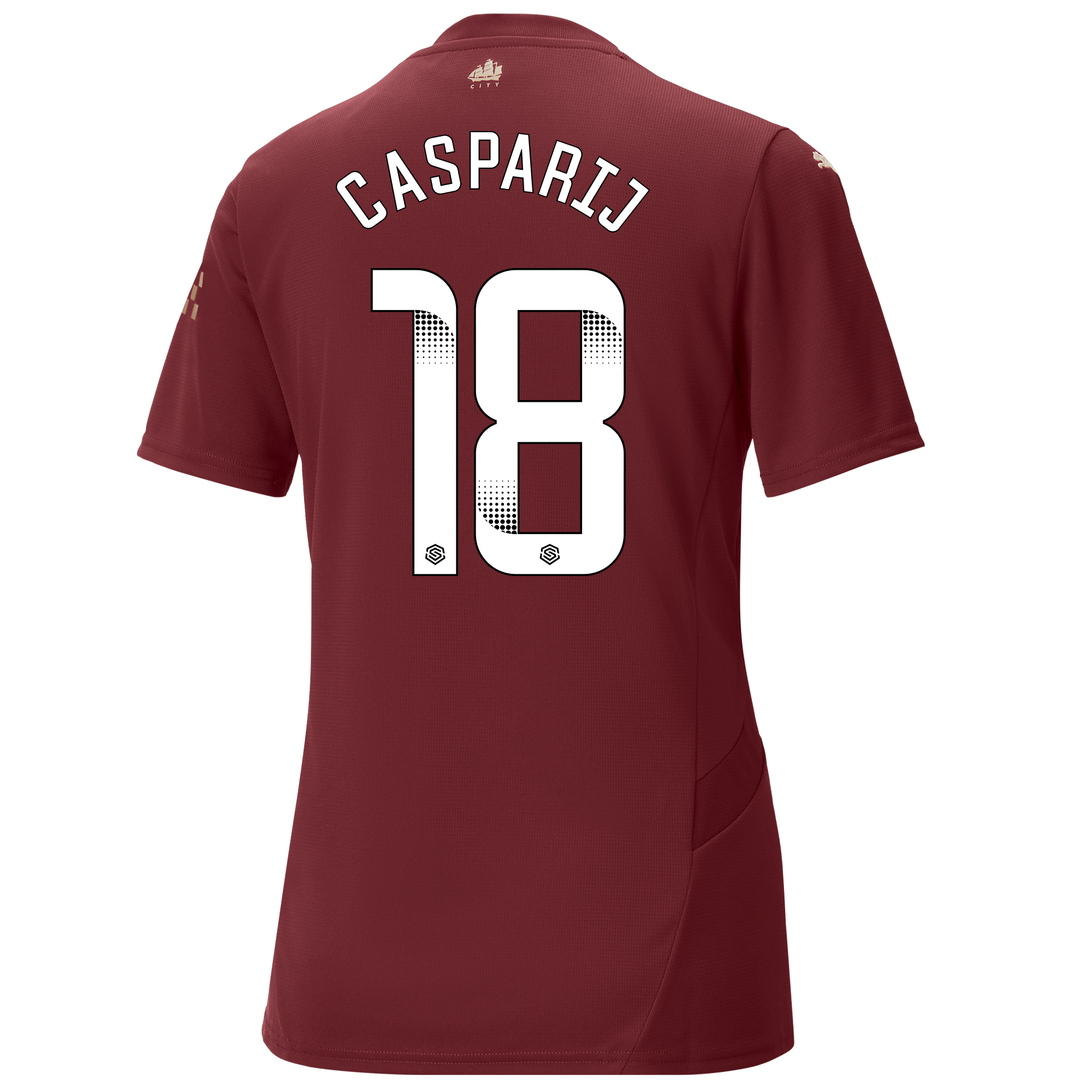 womens manchester city third jersey burgundy 202425 with casparij 18 printing | Offizieller Manchester City Store