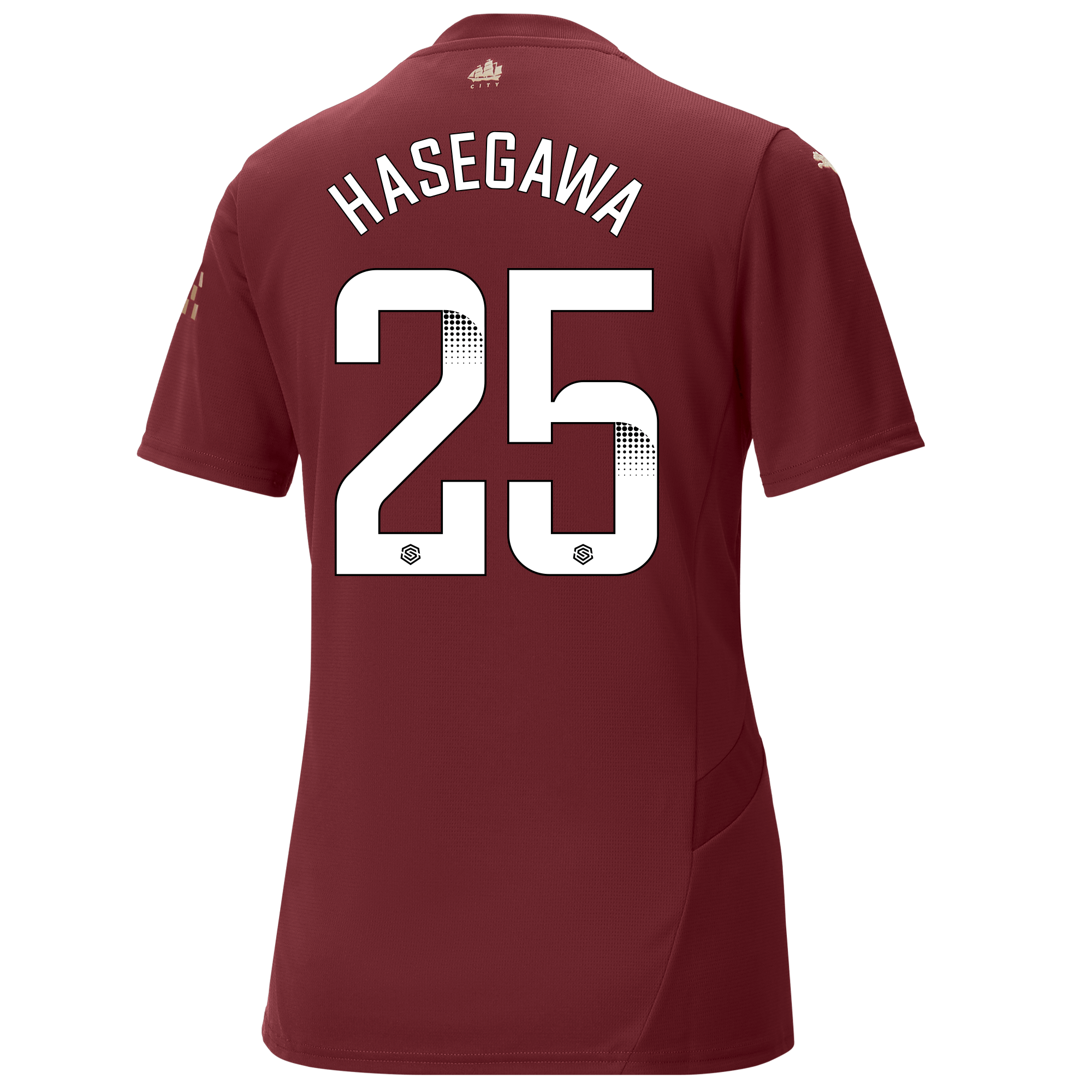 womens manchester city third jersey burgundy 202425 with hasegawa 25 printing | Offizieller Manchester City Store